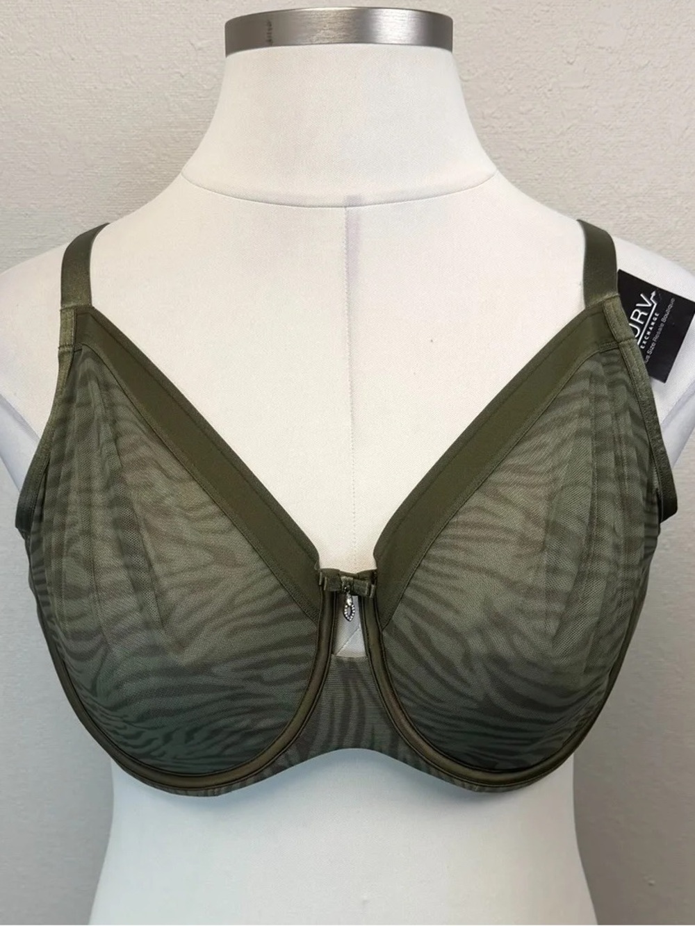 Curvy Couture Olive Green Zebra Print Sheer Mesh Underwire Bra - Size 42H